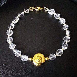Clear Quartz Bracelet | Gold Shell Charm | Handmade Winter Holiday Gift Jewelry